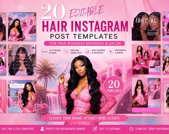 Hair Business Instagram Post Templates: Canva Editable (Digital Download)