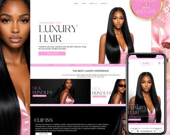 Luxury Hair Shopify Theme, Beige Wigs & Extension Hair Store Website Template, Ecommerce Hair Business Shopify Theme, Hair Stock Image Bonus