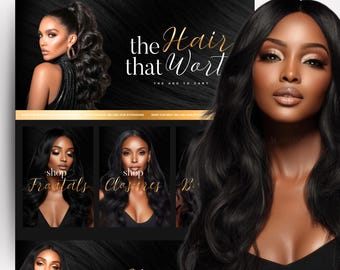 Shopify Hair Website Template, Editable Canva Banners
