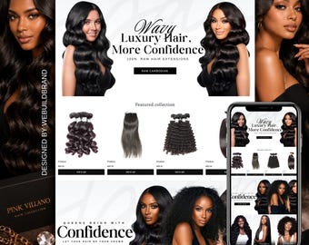 Shopify Hair Website Design, Editable Canva Website Hair Banners, Shopify Theme Hair Banners, Premade Shopify Website, Hair Website Template