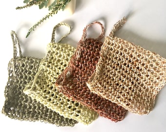 Linen soap bag with drawstring, Crochet soap saver, Soap Sack, Mesh soap bag, Soap bag for bath & shower, Bag for solid shampoo, Organic