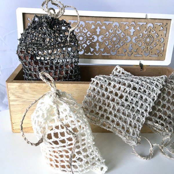 Linen net bags with drawstring, Crocheted mesh pouches, All-purpose sacks, Handmade, Reusable, Bulk, Wholesale