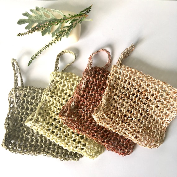 Linen Soap Bag With Drawstring Crochet Soap Saver Soap Sack