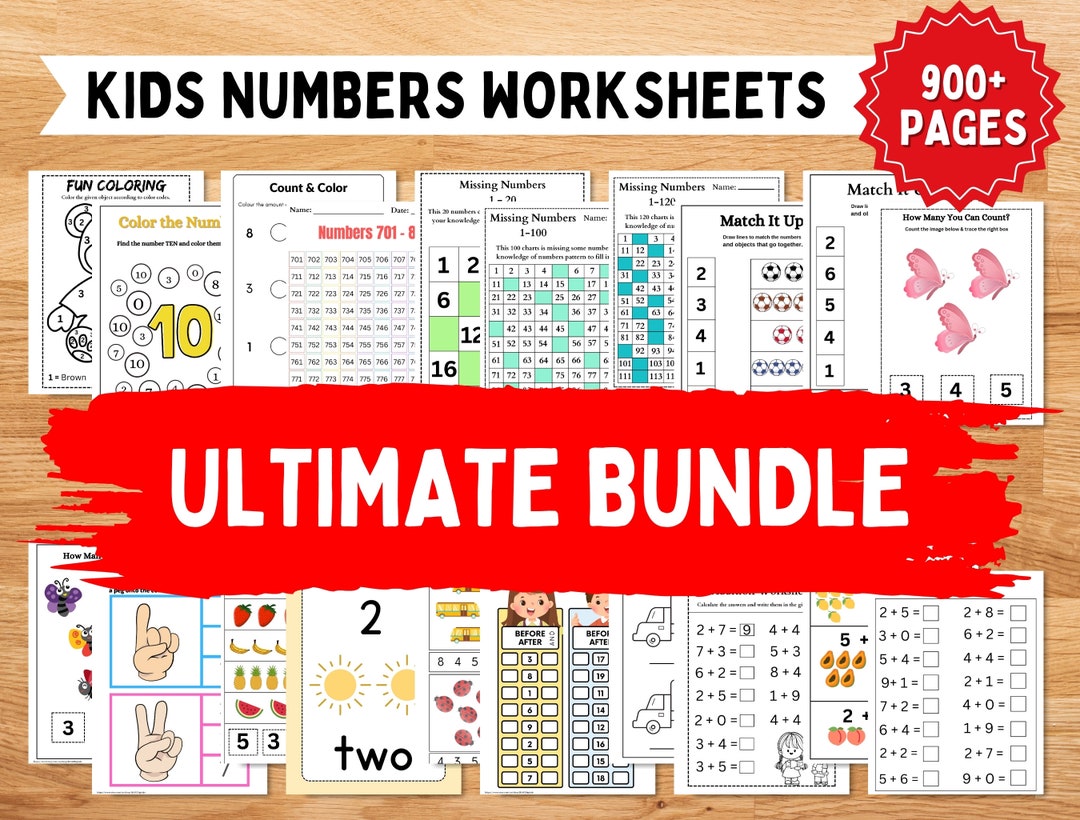 Numbers Worksheets Bundle Kids Number Worksheets Bundle: Math Activities (PDF Pattern) - Etsy