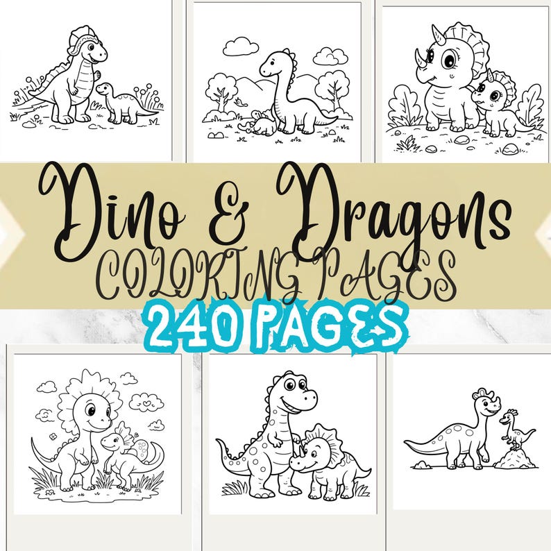 Dinosaur & Dragon Coloring Pages: 240 Printable Illustrations (PDF ...