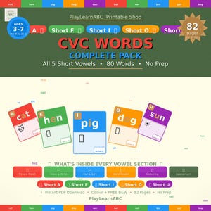 CVC Words Phonics Pack | Short Vowels, Picture Match, Trace Write Sort (PDF Download)
