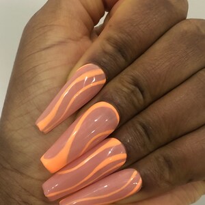 Orange swirl press on nails | press on nails Reusable| Wide Variety Of Shapes And Lengths |