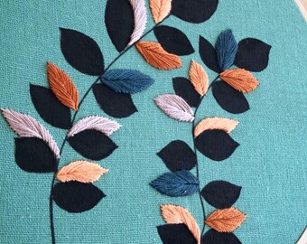 Embroidery/paint leaves wall art hoop Home decor wall hanging contemporary art fiber art