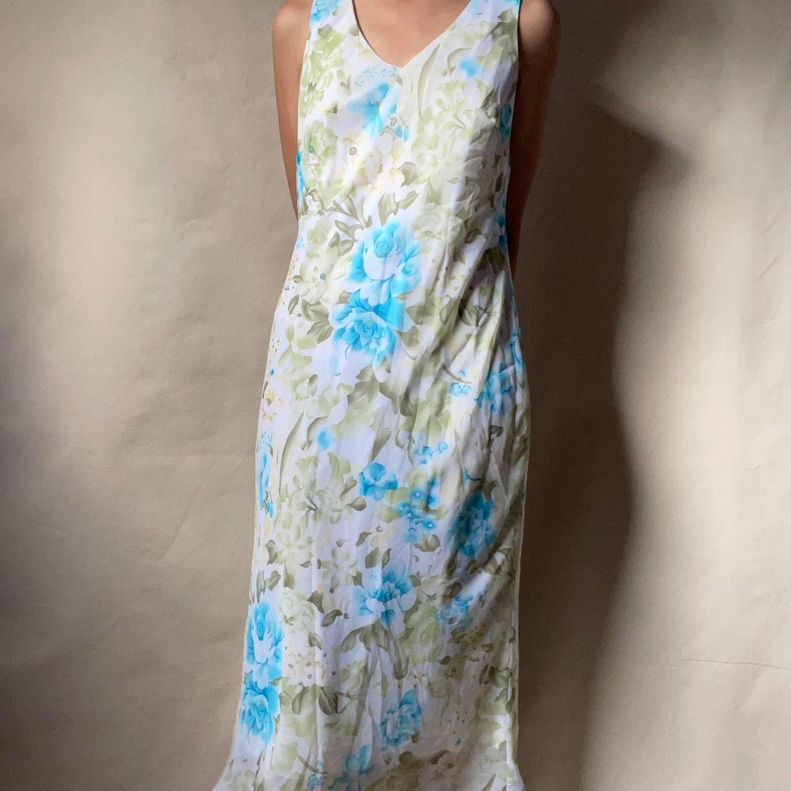 90s Navy Floral Maxi Dress (L)
