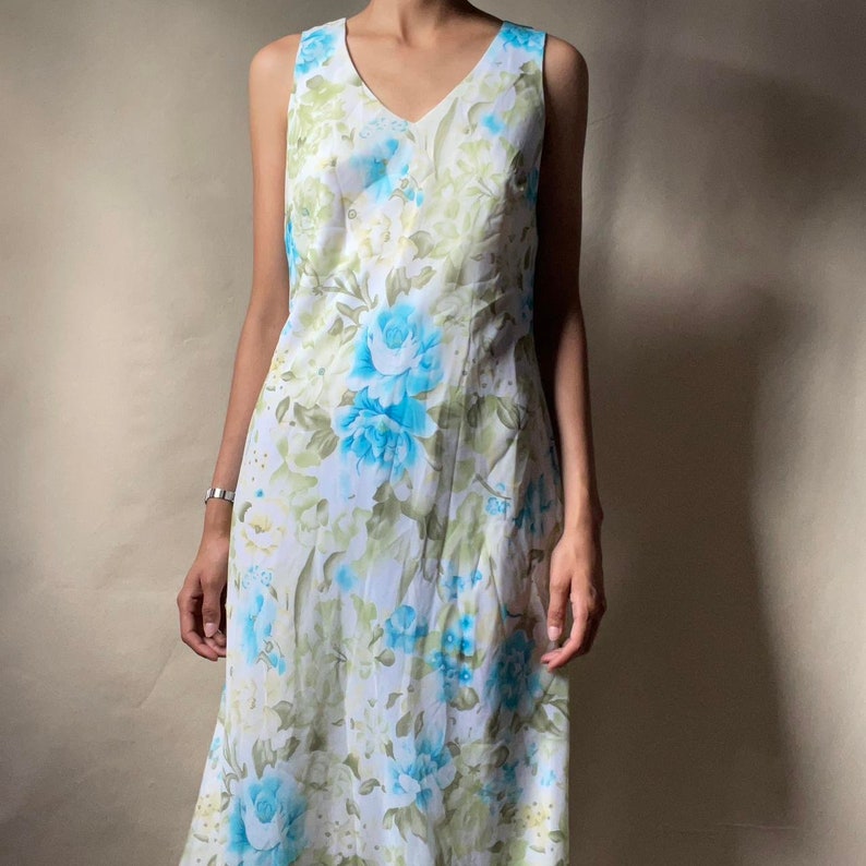 90's Denim Floral Maxi Dress with Side Button Detailing by Tickets