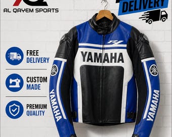 Custom Yamaha Leather Biker Jacket: Handmade Cafe Racer Motorcycle Coat