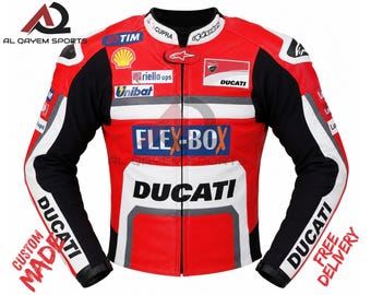 Custom Ducati Style Leather Motorcycle Jacket | Men's Racing Biker Gear (Custom Fit)
