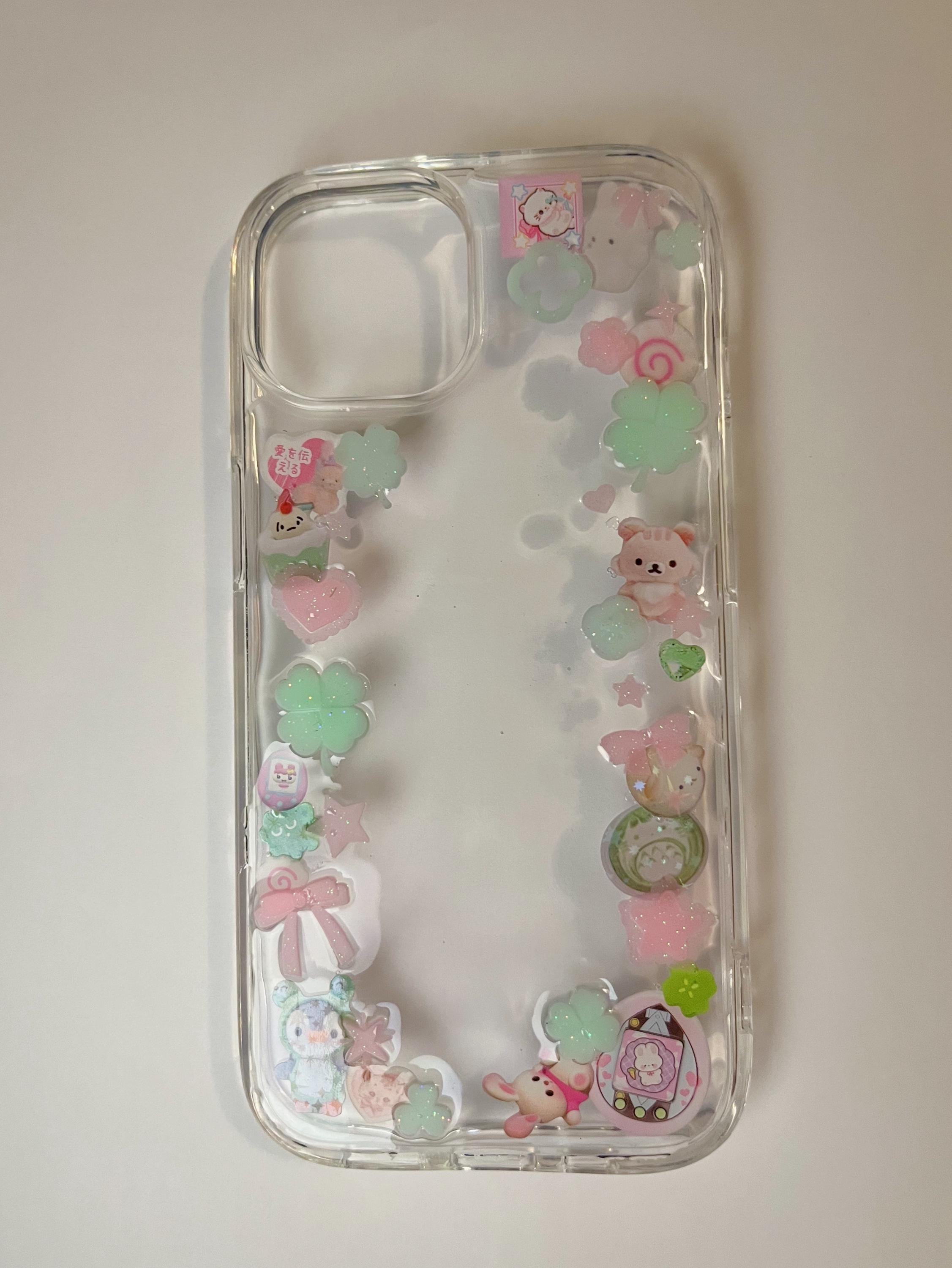 resin iphone 15 lucky clover pink heisei retro random sticker juminocore japanese phone case