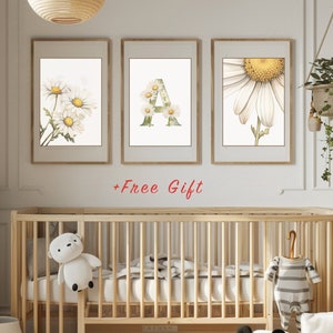 Letra A con decoración de la habitación de la guardería Daisy, decoración de la habitación del bebé de la niña, arte de la pared del diseño de la flor de la margarita, arte de la pared imprimible, iniciales, DESCARGA DIGITAL