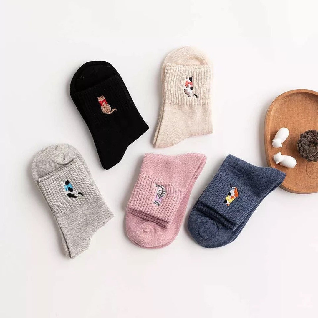 Cat Embroidery Women Socks Kitten Socks Christmas Gift for - Etsy UK