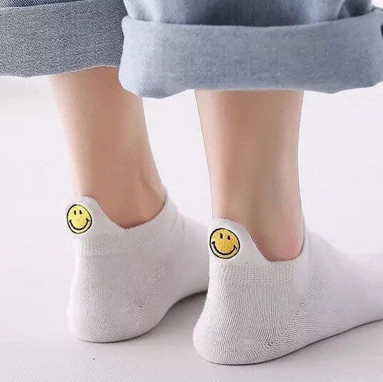 Smile Embroidered Emoji Ankle Socks Funny Cotton Socks Women - Etsy UK