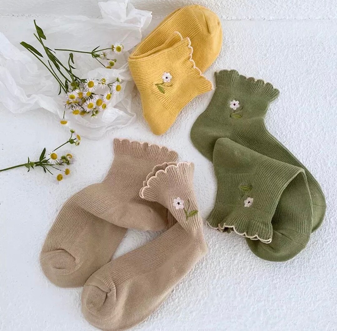 Flower Ankle Socks Embroidery Flower Socks Women Funny Etsy UK