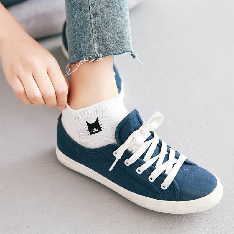 Cat Socks Ankle socks Women Socks Gift Cat Embroidery Etsy