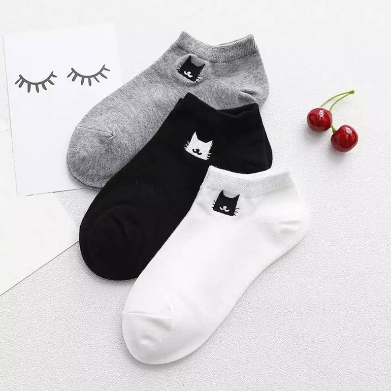 Cat Socks Ankle socks Women Socks Gift Cat Embroidery Etsy