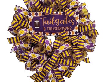 Football Fan Wreath, Purple and Gold Football Wreath, Louisiana Football, Tiger Wreath, Baton Rouge Wreath, Louisiana State, Tiger Football