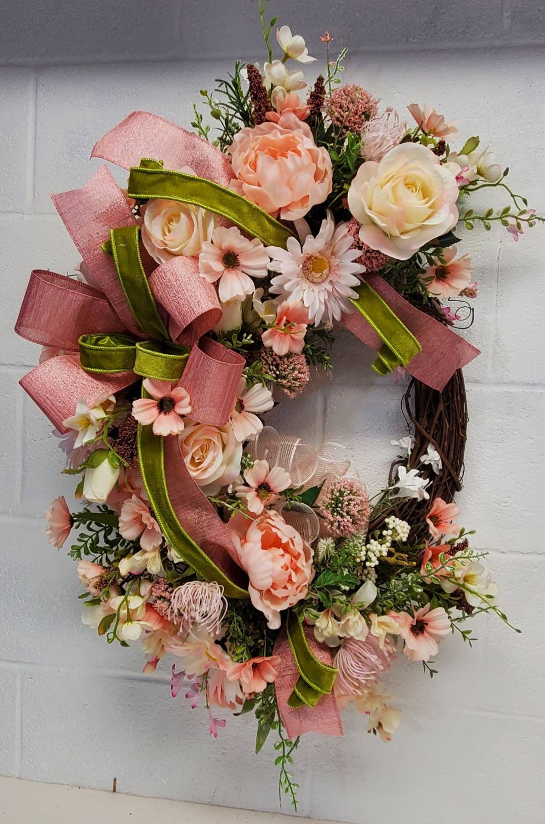 Handmade Spring Floral Wreath With Pink and White Flowers, Easter ...