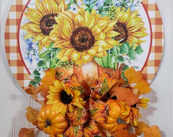 Sunflower Wreath, Autumn Wreath, Pumpkin Decor, Fall Door Decor, Floral Wreath, Thanksgiving Decor, Seasonal Home Decor, Fall Wreath