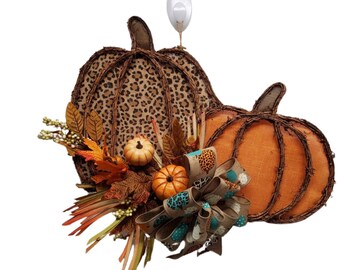 Pumpkin Twig Door Hanger, Fall Door Hanger, Leopard Pumpkin, Orange Pumpkin, Front Door Hanger, Grapevine Door Hanger, Thanksgiving Decor