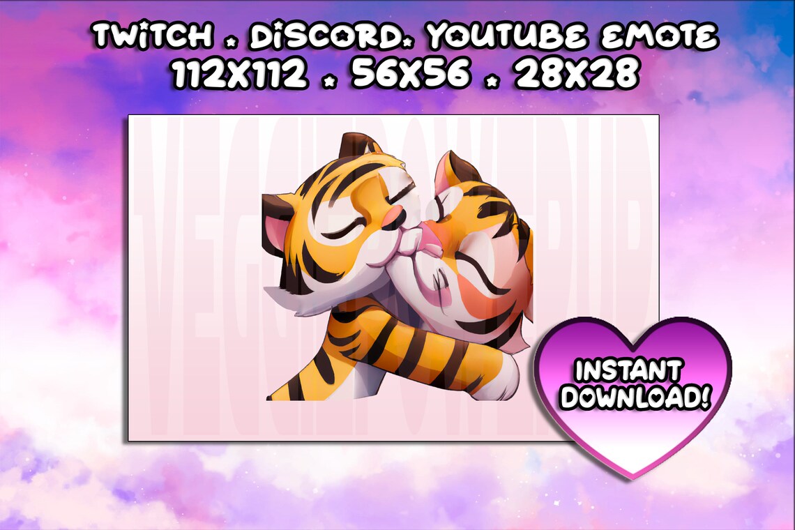 Playful Tiger Flirt Smooch Kiss Bite Twitch Emote for Streamers Sweet