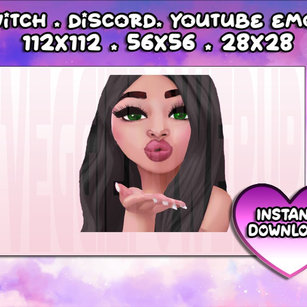 Cute Black Haired Green Eyes Girl Blowing a Kiss Emote - Digital Art for Streamers | Sweet Flirty Cute Emoji Instant Download Digital Art