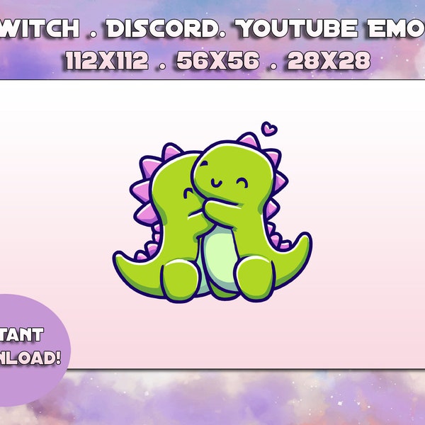 Cute Dancing Dinosaur Twitch Emote for Streamers | Hugging Cute Chibi Dinos Embracing | Youtube Discord Gaming Streaming Chat Emoji Emotes