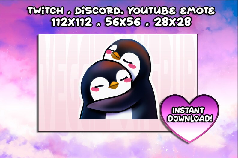 Cute Hugging Penguin Twitch Emote for Streamers Sweet Cute Chibi Love