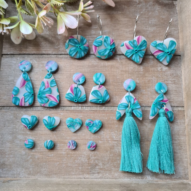 Peacock Bouquet Polymer Clay Earrings // Polymer Clay Earrings // Flower Earrings // Polymer Earrings // Floral Earrings image 1