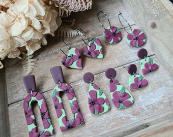 Green and Purple Polymer Clay Earrings // Polymer Clay Earrings // Polymer Clay // Floral Earrings // Winter Earrings