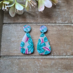 Peacock Bouquet Polymer Clay Earrings // Polymer Clay Earrings // Flower Earrings // Polymer Earrings // Floral Earrings Dangle Drop