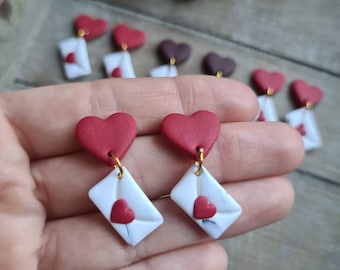 Love Letter Stud Earrings // Polymer Clay Earrings // Valentines Earrings // Heart Earrings // Clay Earrings
