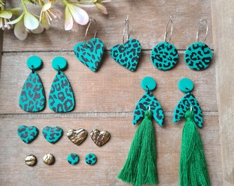 Turquoise Leopard Print Polymer Clay Earrings // Polymer Clay Earrings // Leopard Print Earrings // Silk Screen Print Earrings