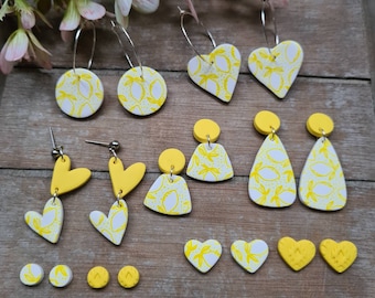 Lemon Yellow Print Earrings Polymer Clay Earrings // Polymer Clay Earrings // Silk Screen Earrings // Lemon Polymer Earrings // Polymer Clay