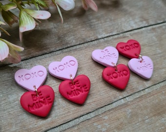 Be mine and XOXO Stud Earrings // Polymer Clay Earrings // Valentines Earrings // Heart Earrings // Clay Earrings