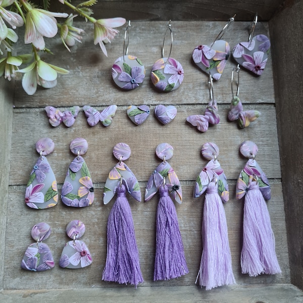 Lavender Haze Polymer Clay Earrings // Polymer Clay Earrings // Flower Earrings // Purple Polymer Earrings // Floral Earrings