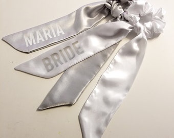 Wedding Scrunchie | Satin Bride Scrunchie | Bridal | Bridesmaids | Custom Gift | Scrunchie with Tail