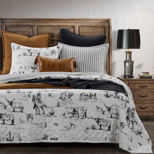 Ranch Life Western Toile Reversible Quilt NEW