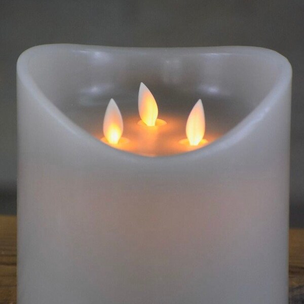 Gray Moving Flame 3 Wick LED Timer Candle 6x6in