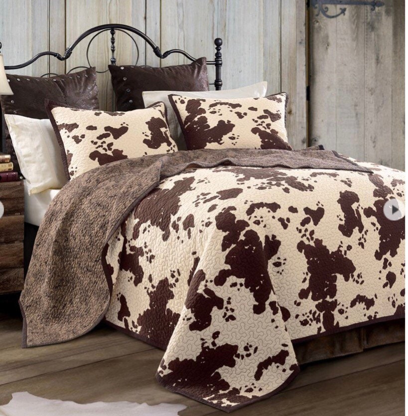 Cowhide queen cheap bed set