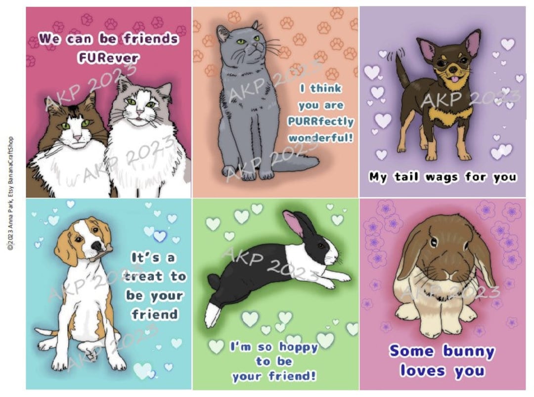 Printable Pet Valentine Cards With Cute Sayings for Kids: Cat, Dog ...
