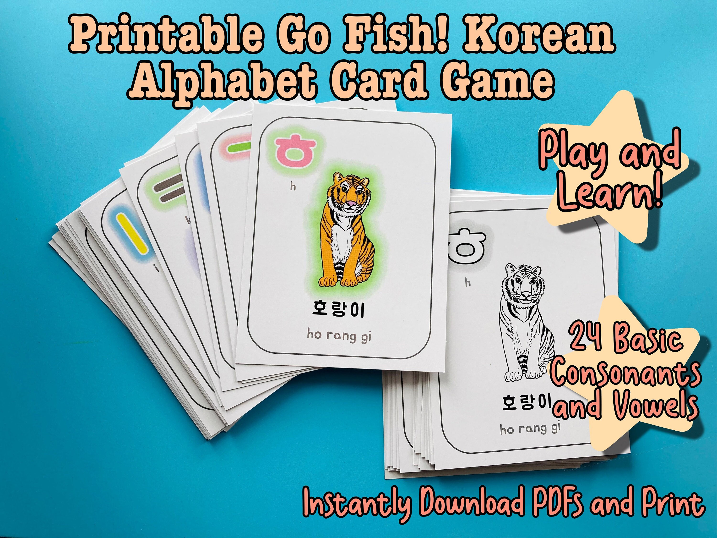 printable go fish korean alphabet cards for learning and etsy