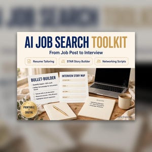 AI Job Search Workbook Printable | Decode Job Posts, Resume Tailoring Worksheets, Interview Prep + Weekly Tracker PDF