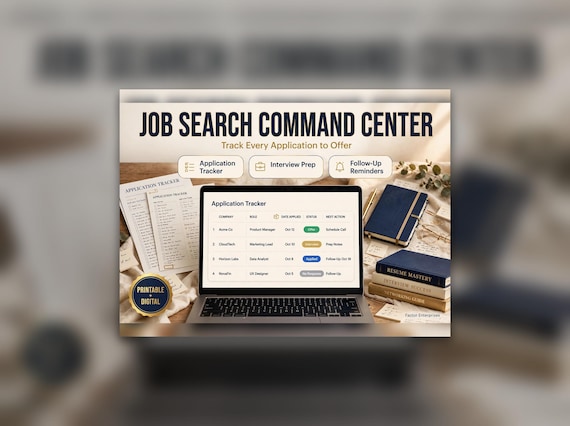 Job Search Planner Printable, Application Tracker, Interview Prep, Networking Log, Offer Comparison, Career Workbook PDF