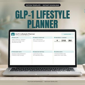 GLP-1 Lifestyle Planner Notion Template, Daily Log, Dose Log, Weight Tracker, Meal Planner, Provider Prep, Wellness Journal