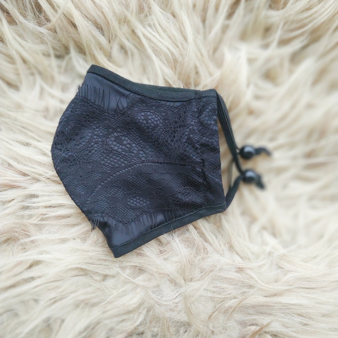 Silk Face Mask. Black Silk Mask With French Lace. Embellished Etsy
