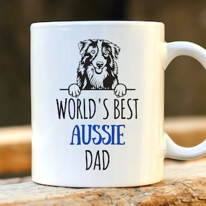 World's Best Aussie Dad - Personalised Australian Shepherd Mug, Dog Lover Gift, Aussie Owner Present, Gift for Dad, Gift for Father